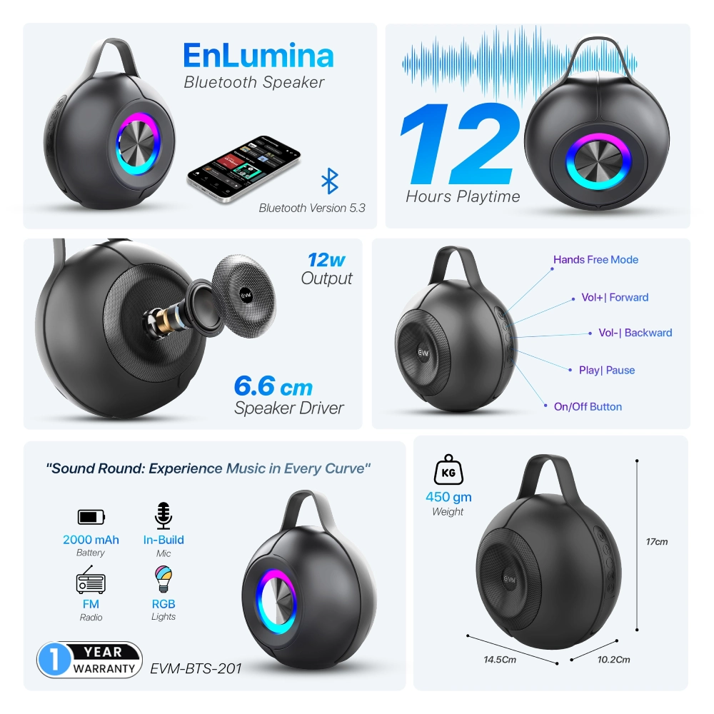 EVM Bluetooth Speaker EnLumina RGB 12w view 4